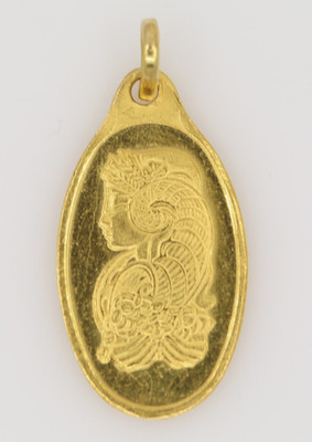 Pamp Suisse .9999 5 Gram Fine Gold Lady Fortuna Oval Bar Pendant