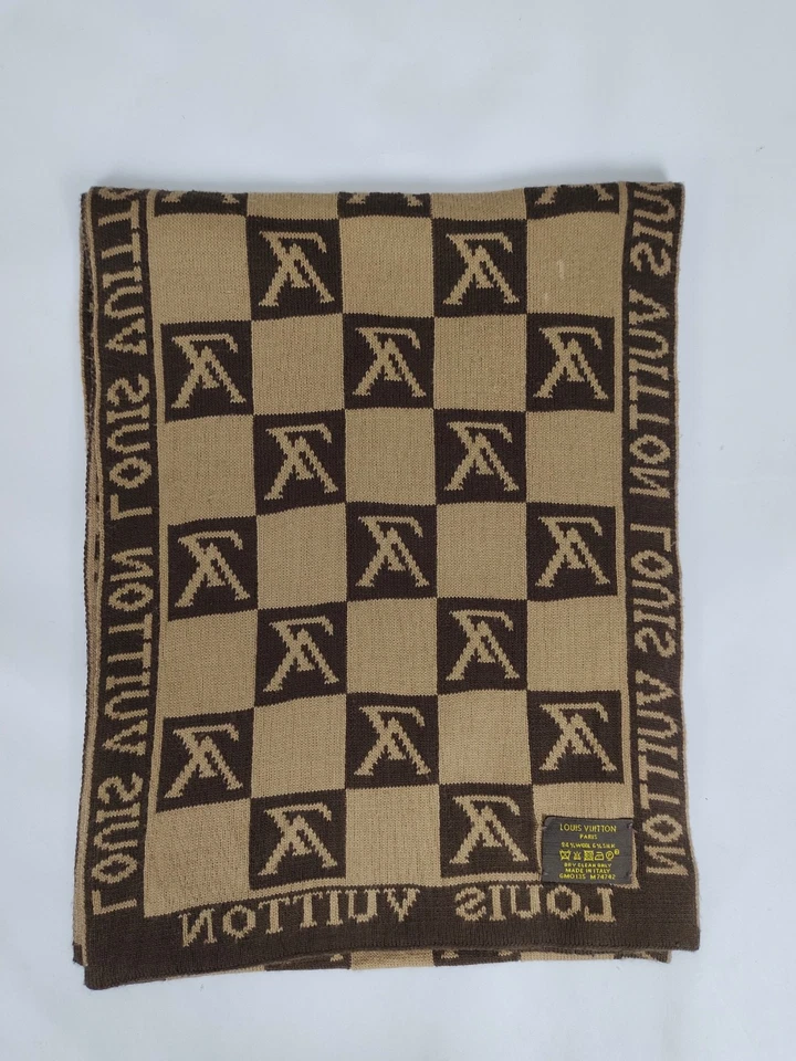 Louis Vuitton genuino vintage marrón/beige lana invierno bufanda bufandas - Imagen 3 de 4