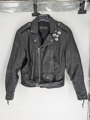 Vtg 90's Wilsons Black Leather Moto Jacket  Heavy Punk Skull by Dave Dictor MDC