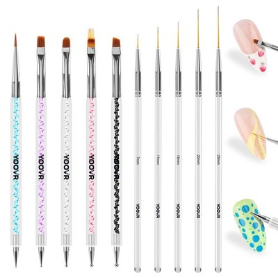YOOVR Nail Art Brushes and Dotting Tools, 10pcs Nail Art Design Tool Set, Nail