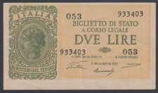 Italy  2 Lire  1944  VF  P. 30,  Banknote, Circulated