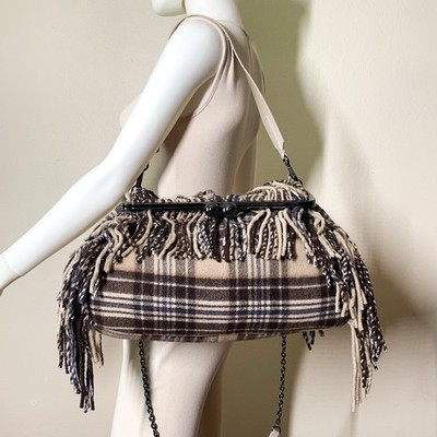 Pasticcino Weekend Max Mara Brown Plaid Large Bag Fringe Shoulder Crossbody
