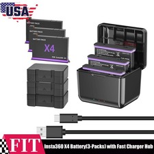360 X4 Battery 3-Pack Fast 3-Channel USB Charger For Insta360 X4 Action Camera