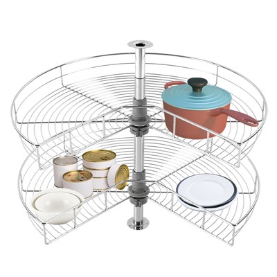 28'' Kidney Shaped 2-Shelf Lazy Susan Kitchen Base Cabinet Corner Organizer Rack