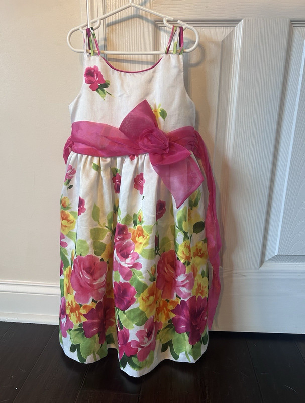 Bonnie Jean Girls 6X Fit & Flare Floral Sleeveless Round Neck Bow Dress