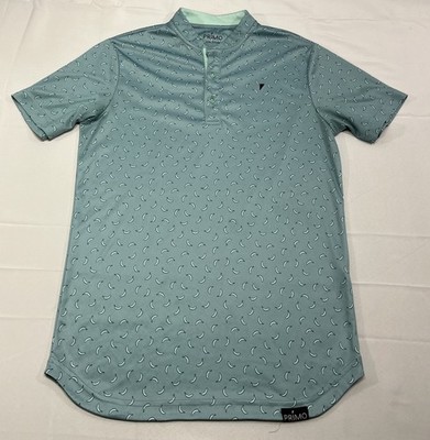 Primo Men's Golf Polo Teal Bananas AOP Short Sleeve Size Small Casual