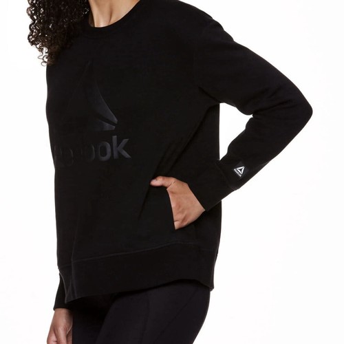 Felpa donna Reebok nera super morbida girocollo con logo tasche taglia XL - Foto 2 di 6