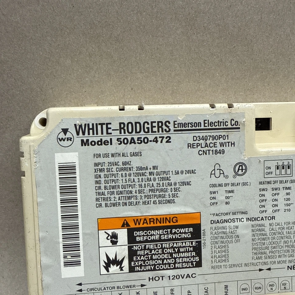 Placa de control de horno White-Rodgers 50A50-472 D340790P01 CNT1849 B1 Foto 2 de 4