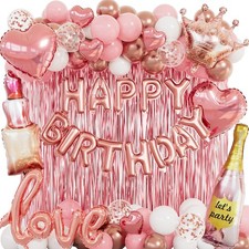 PTGOLUO Piece Rose Gold Birthday Decorations for Women 96pcs, Pink Balloons b...