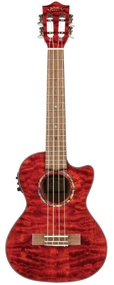 Ukelele eléctrico acústico tenor arce acolchado Lanikai QM-RDCET - mancha roja Foto 2 de 4