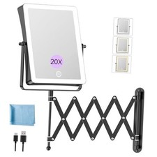 Rechargeable Wall Mounted Makeup Mirror with Lights, 8.7 Inch Double Black