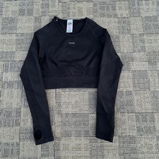 Gymshark Flex Long Sleeve Crop Top Size M Black Cutout Stretch Logo Athletic