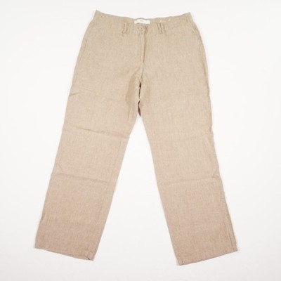 Brax Feel Good Damen Leinen Hose Gr. 40K Beige Mid Waist 100% Leinen Gerades Bei