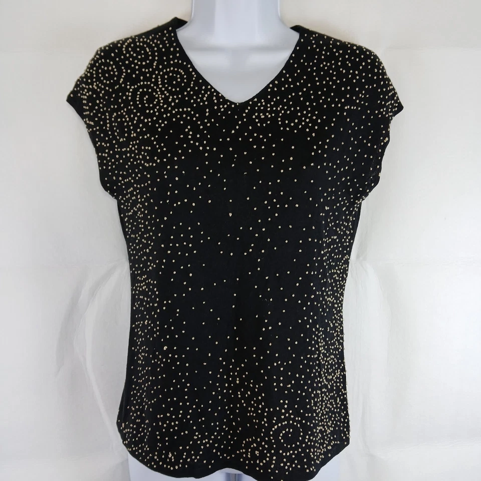 Banana Republic 80% Silk Blend Studded Blouse Size M Black Glam Luxe Minimalist - Image 4 of 4