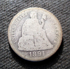 SILVER COIN UNITED STATES OF AMERICA 1891  SEATED LIBERTY DIME  PHILADELPHIA (4)
