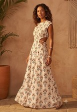 Agua Bendita Otono Midi Dress wi th Side Cutout size XS 100% Cotton Floral