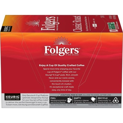 Folgers Classic Roast Coffee, Medium Roast, Keurig K Cup Pods, 10 Count Box