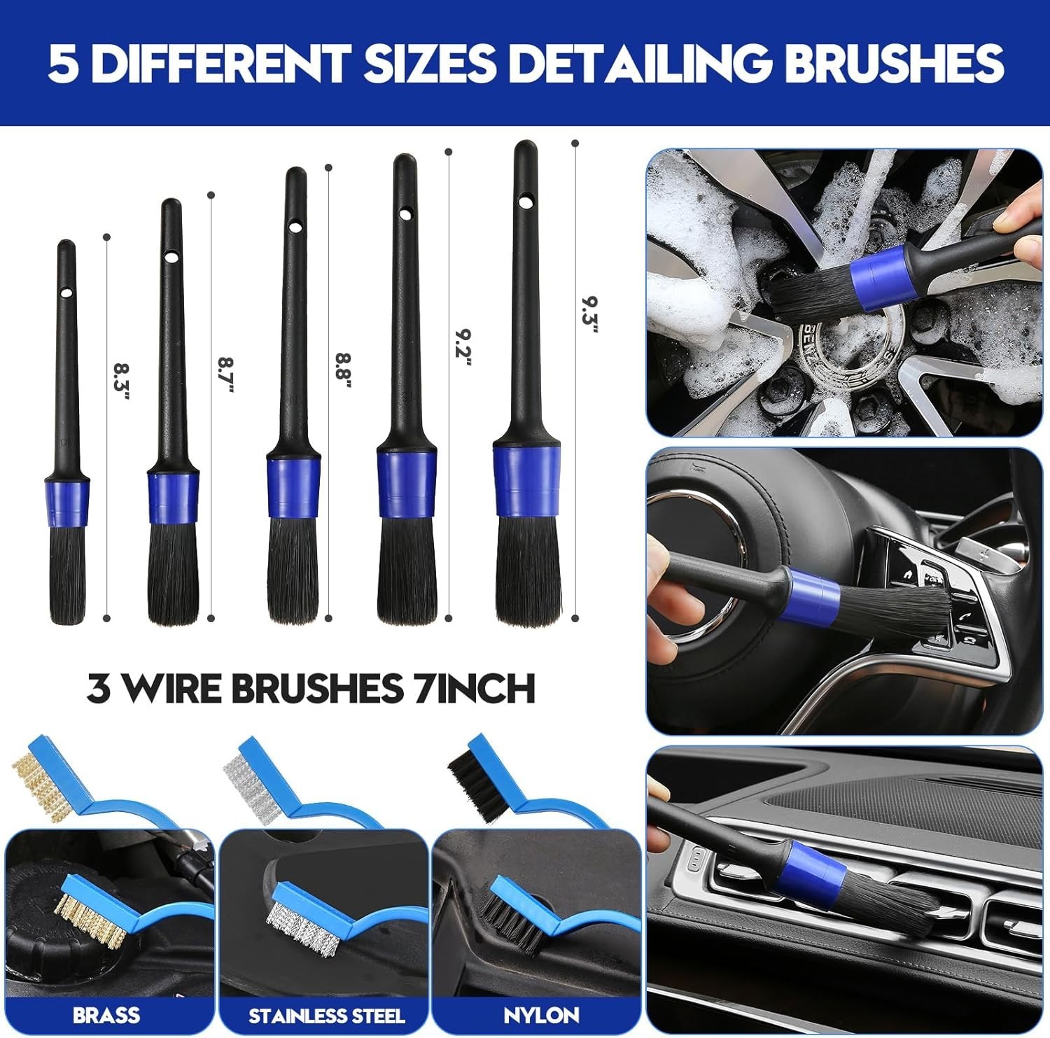 41 Pcs Car Detailing Kit Brush Set Car Wash Kit Brushes Blue Car Care Kit
