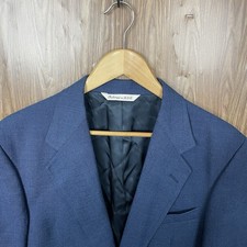 Stafford Blazer Jacket Mens 40R Blue Solid Polyester Wool Gold Buttons USA Made