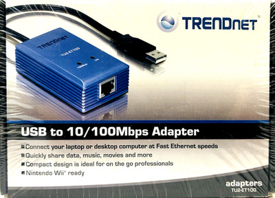 TRENDnet TU2-ET100 Fast Ethernet Adapter USB 2.0 to 10/100 Nintendo Wii Rdy NIB