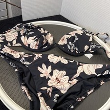 Sanctuary 2 Piece Bikini Swimsuit Black Floral