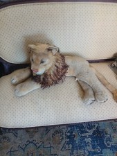 VINTAGE STEIFF LEO LION 11" HIGH x 20" WIDE NEAR PERFECT. TAG NO BUTTON