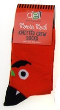 Halloween Monster Mouth Knitted Crew Socks Set 2 Orange Green Carved Pumpkin