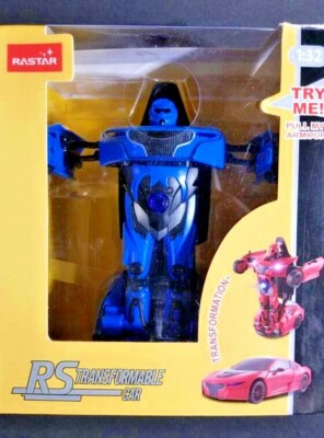 RASTAR RS TRANFORMABLE CAR BLUE ONE KEY TRANSFORMATION FAST FREE US SHIPPING