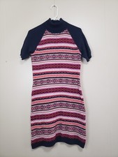 Tommy Hilfiger Womens S Fair Isle Sweater Dress Turtleneck Short Sleeve Bodycon