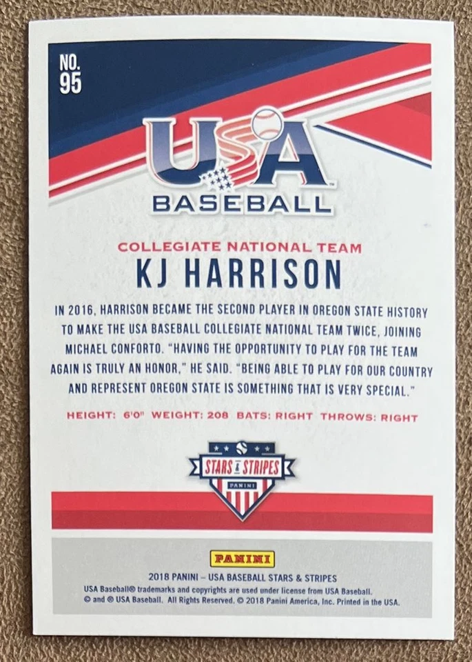 2018 Panini Stars & Stripes Longevity KJ Harrison Rookie #95 USA Baseball - Image 2 of 2