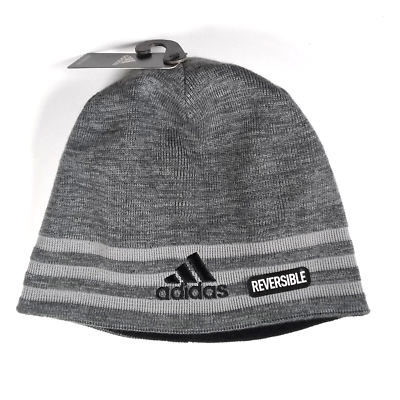 Adidas Beanie Grey Twist Cap Eclipse Reversible III 3 Stripe Hat