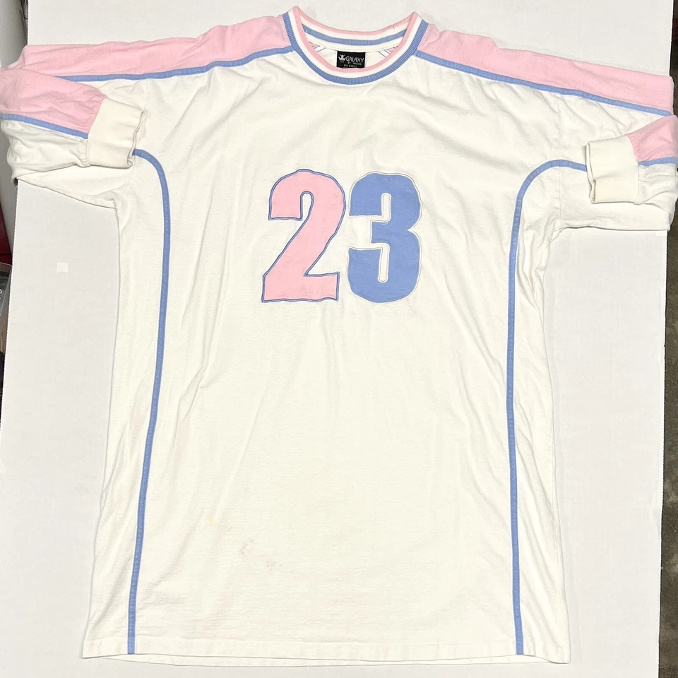 Galaxy By Harvic T Shirt Long Sleeve #23 Stitched White Blue Pink Sz 4XL SLIM - Image 2 of 4
