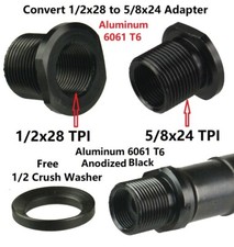 6061 T6 Black Adapter to Convert 1/2x28 TPI Muzzle Thread to 5/8x24 TPI Thread