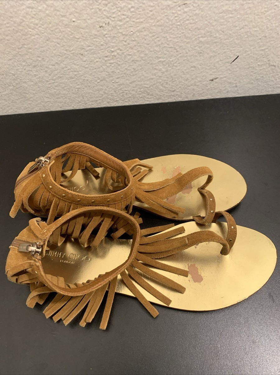 JIMMY CHOO ブラウンレザーサンダル Jimmy Choo Brown Nappa Leather Narisa Flat Sandals 39.5 – On Que Style