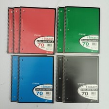 9 Pack Top Flight Spiral Notebook COLLEGE 1 Subject 70 Sheets Assorted Colors