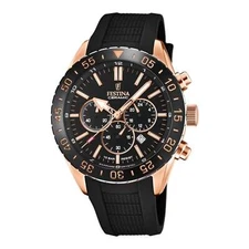 Festina F20516/2 Men's Chronograph Rose Gold Tone Case Black Rubber Strap Watch