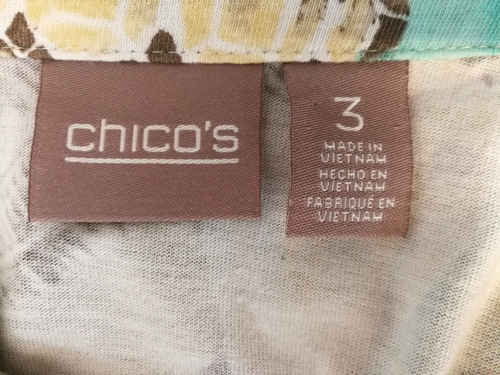 Chicos Womens Blouse 3 XL 16 Mixed Media Yellow Blue V-Neck Shirt Top 3/4 Sleeve - Picture 4 of 5