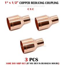 3 PCS 1" x 1/2" Copper Reducer Coupling Pipe Fitting CxC Certified Lead Free