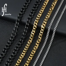 Men Women Gold Silver Stainless Steel 2/3/5/7mm Cuban Curb Chain Necklace 16-36"
