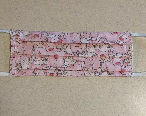 Packed in Piggies on White Background.Pleated.Reuse.Cotton.Mask. - Picture 3 of 5