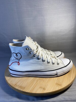 Converse All Star Sneaker White Womens 10 Mens 8 Love Heart High Top Shoe A0604