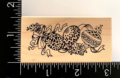 PSX Decorative Easter Eggs Flowers Ribbon F189 Wood Mounted Rubber Stamp