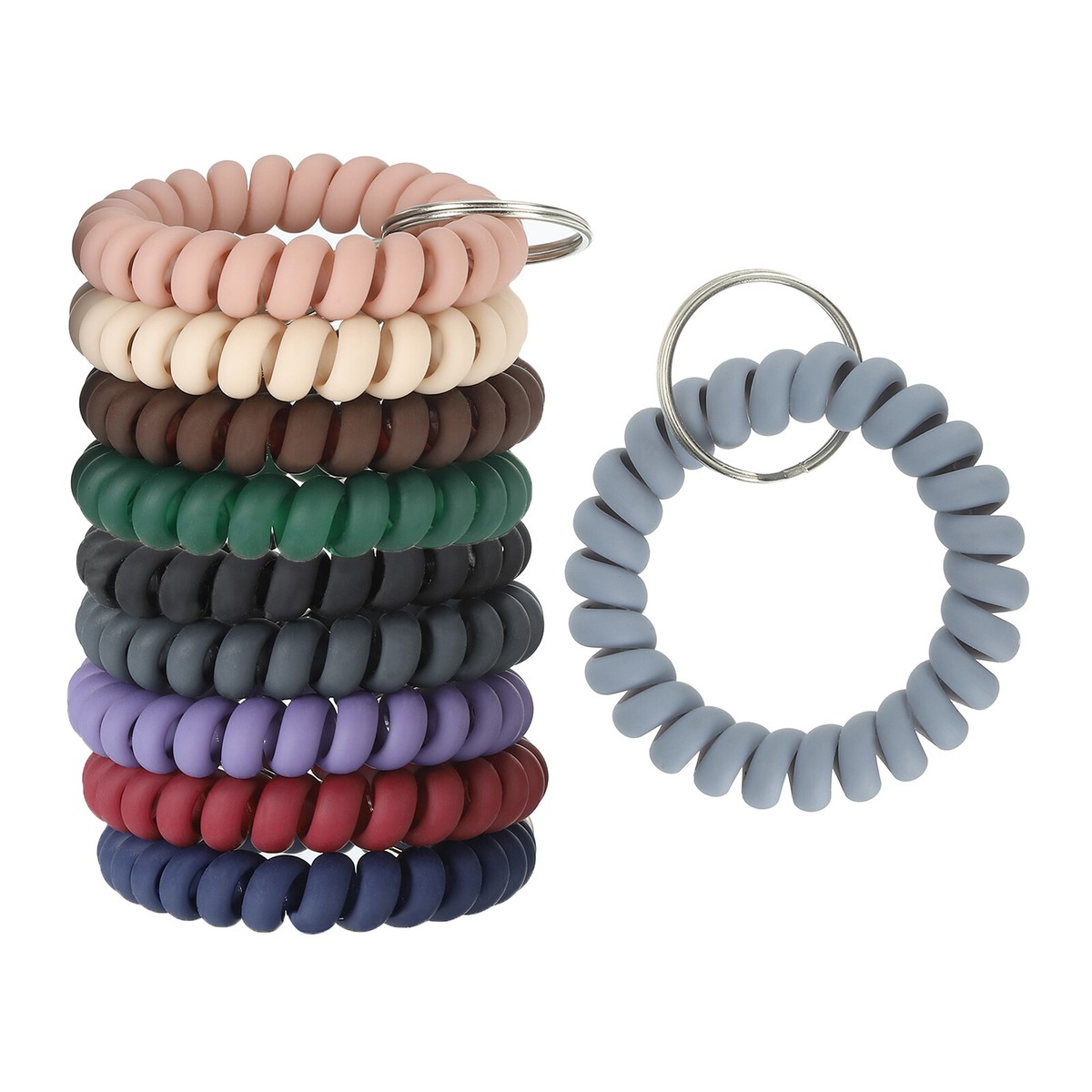 Wrist Band Stretchable Key Holder Wrist Coil Key Chain, 10Pcs