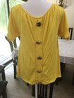 TWG Anthropologie Yellow Back Button Cotton Short Sleeve Sweater Size L Large