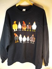 Chicken Sweatshirt Black 2XL Farm Hen Graphic Womens Shirt Fun New w/o Tag Gift