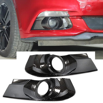   Pair Carbon Fiber Fog Light Cover Lamp Bezel Covers For Ford Mustang 2015-2017