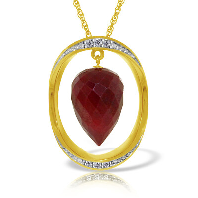 Brandneu 14K massives Gold 18'' feine Halskette mit Diamanten & Briolette Tropfen Rubin