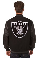 NFL Las Vegas Raiders Wool Leather Reversible Jacket Embroidered Logos Black JHD