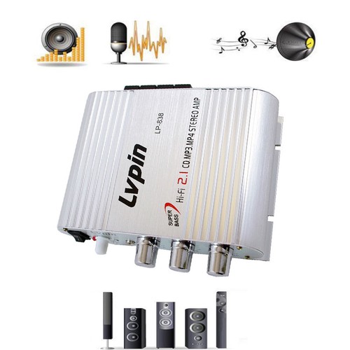 200W 12V Lvpin Mini Hi-Fi 2.1 Stereo Amplifier Radio MP3 For Car Motorcycle Home - Afbeelding 1 van 6