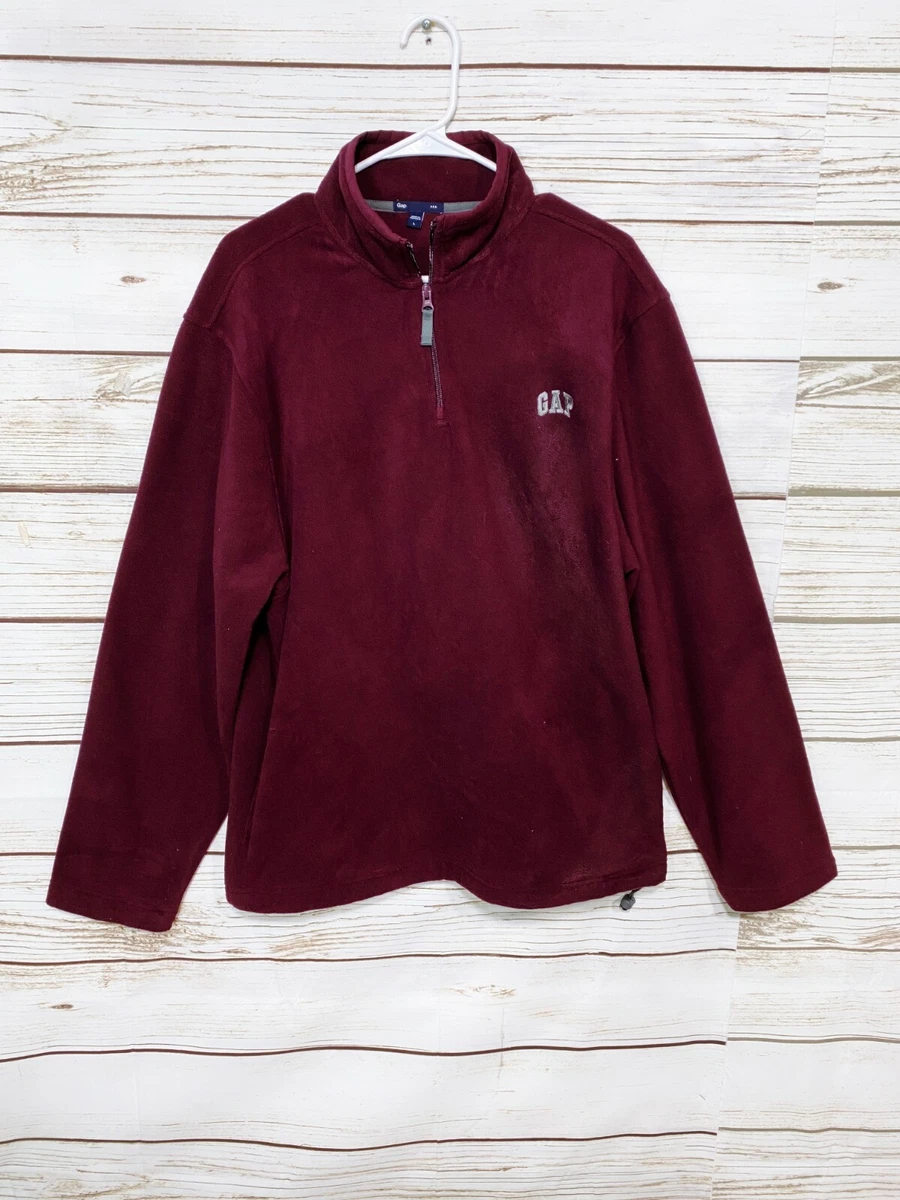 Gap Mens Fleece Sweatshirt Size L Burgundy 1 4 Zip Pockets Long Sleeve Pullover